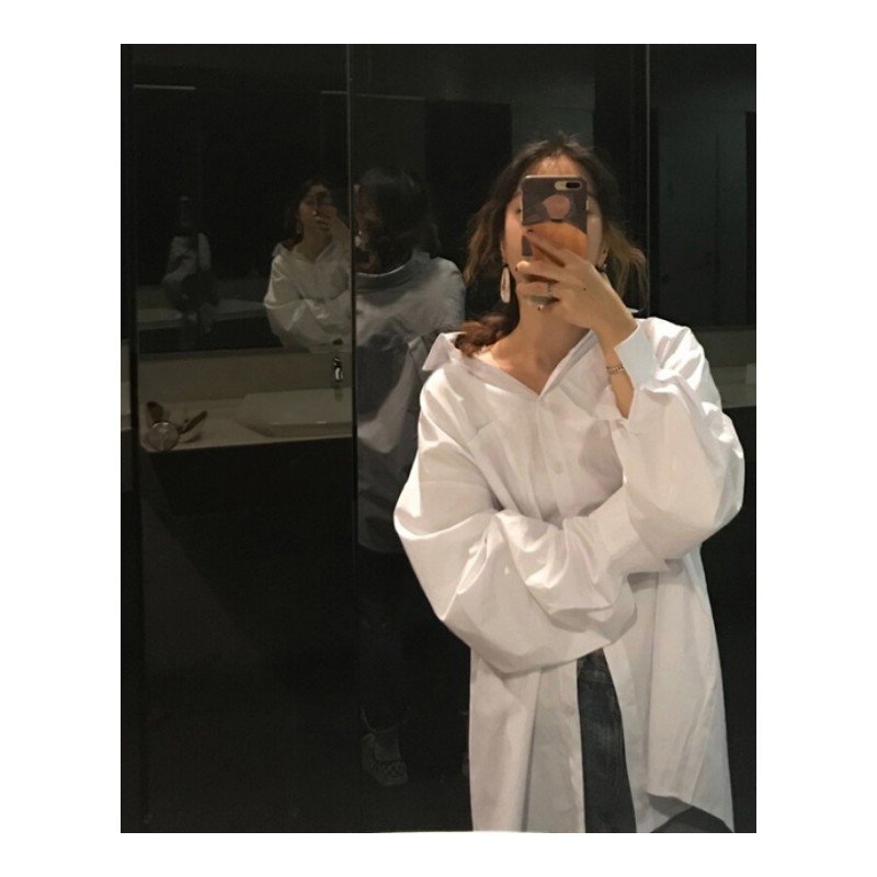 2018新款韩范 宽松长袖白色衬衫女学生百搭春秋装港味上衣 白色 均码