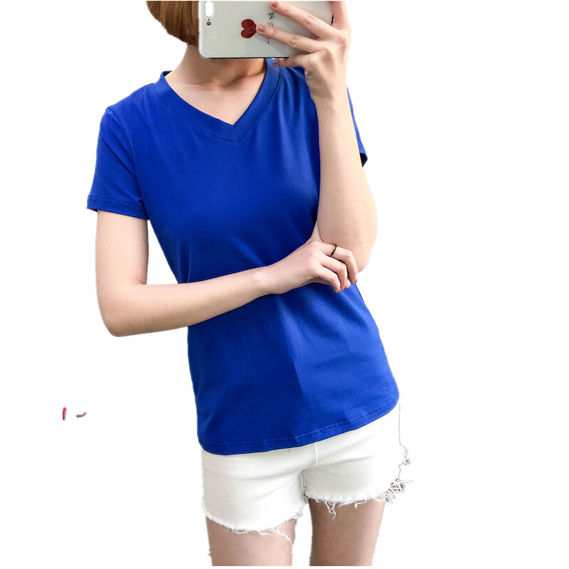 欧洲站夏季女装2018新款修身V领纯色简约棉白色短袖T恤打底衫上衣