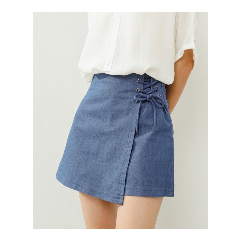 2018夏新款复古港味高腰不规则半身裙女韩版一片式百搭短裤裙