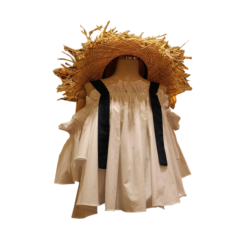 韩版一字领荷叶边露肩带衬衫女2018夏季新款时尚休闲衬衣上衣潮白色