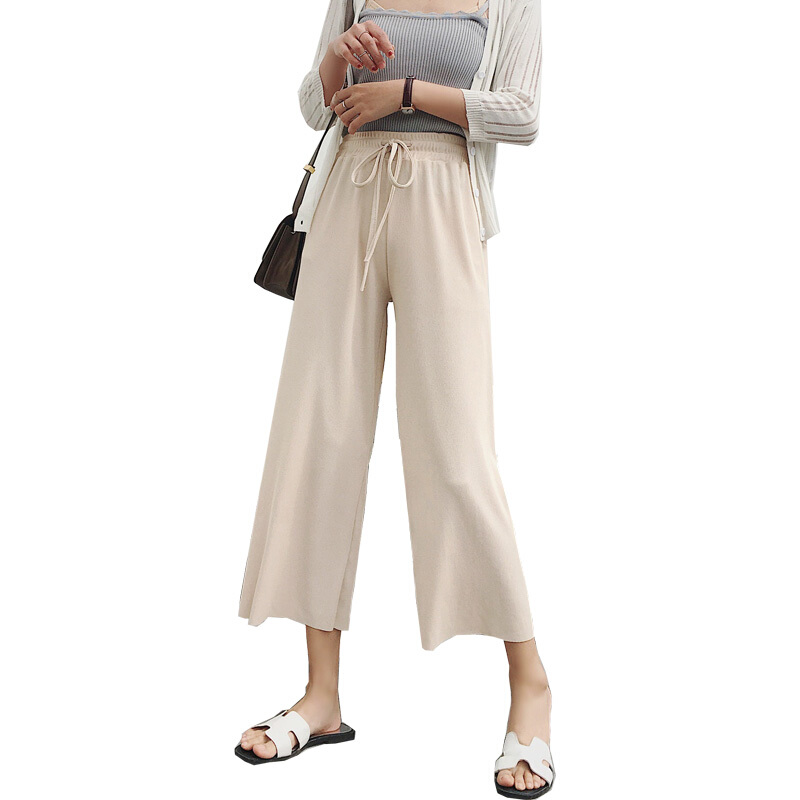 2018新款高腰垂感冰丝阔腿裤女夏宽松休闲复古温柔风ins超火裤子