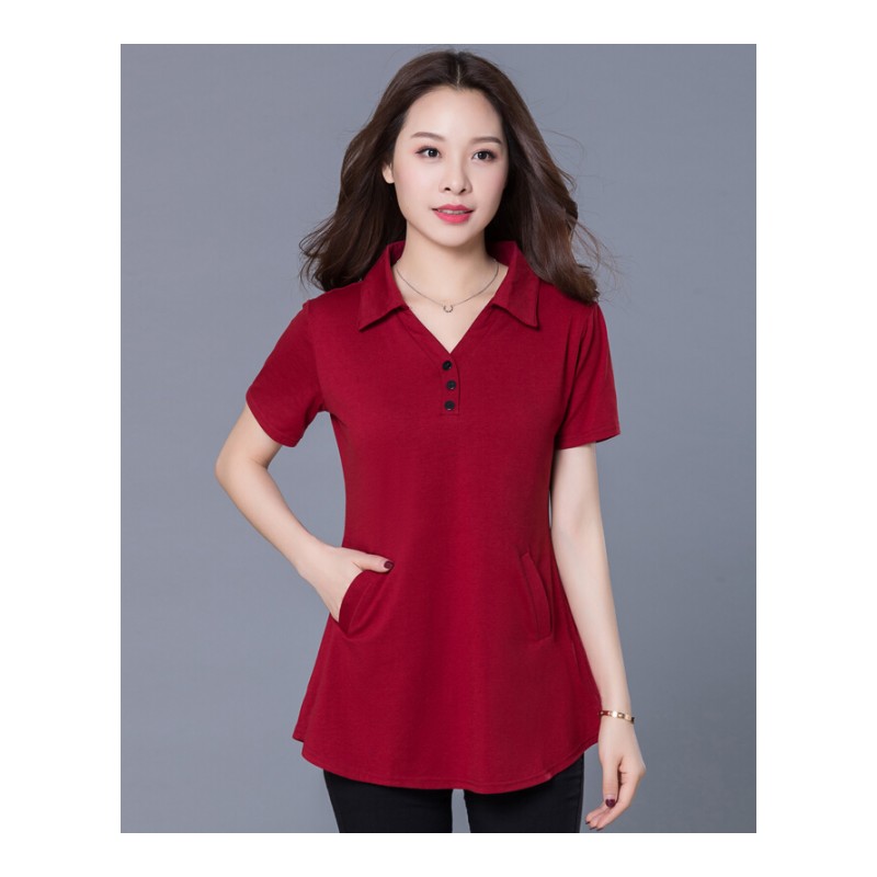 大码女胖mm新款V领遮肚上衣韩版2018夏季中长款宽松纯棉短袖T恤女