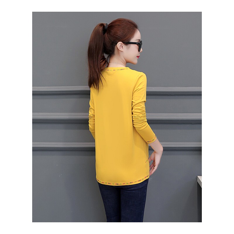 韩版2018秋季新款女装时尚百搭打底小衫上衣服明线宽松长袖T恤潮