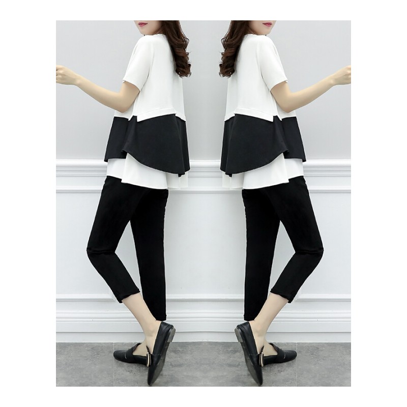 大码女装夏新款胖mm洋气套装减龄仙女爱胖妹妹200斤显瘦两件套