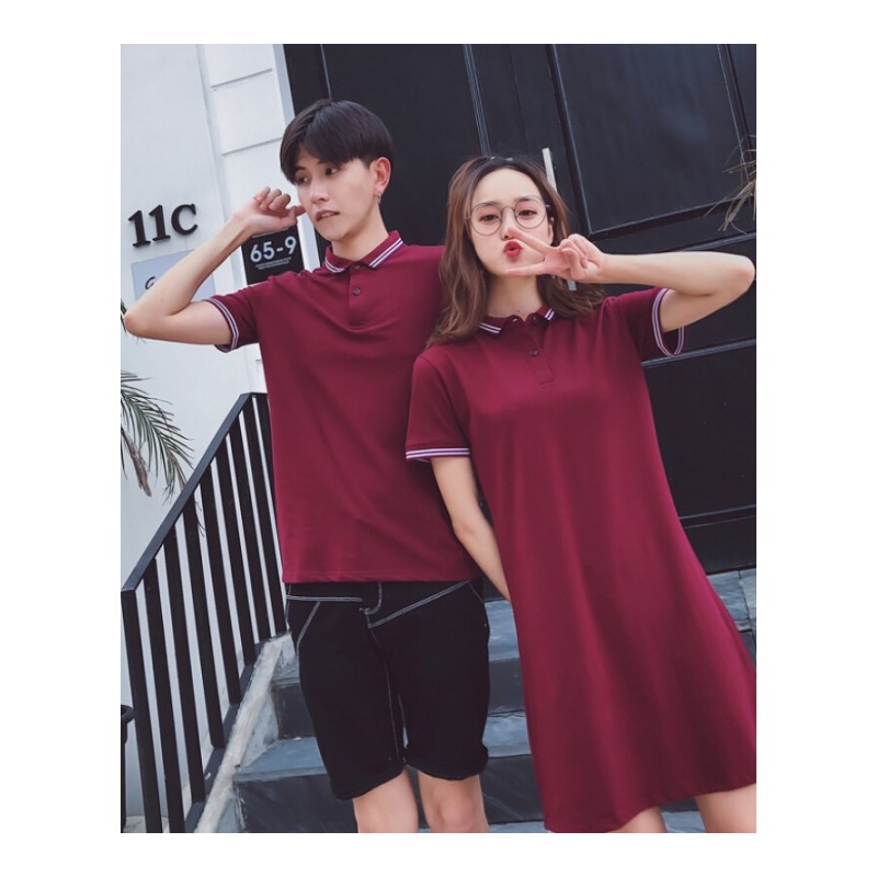 超火情侣装夏装2018新款韩版不一样的短袖男T恤女连衣裙子学生