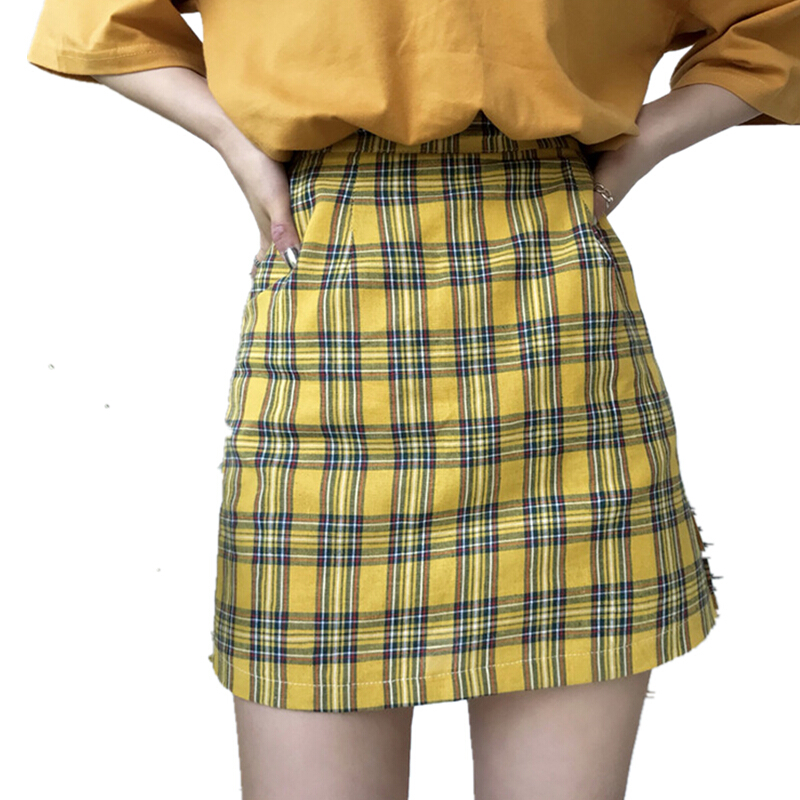 2018夏季新款复古高腰格子半身裙女学生胖mm显瘦a字裙包臀裙200斤图片格