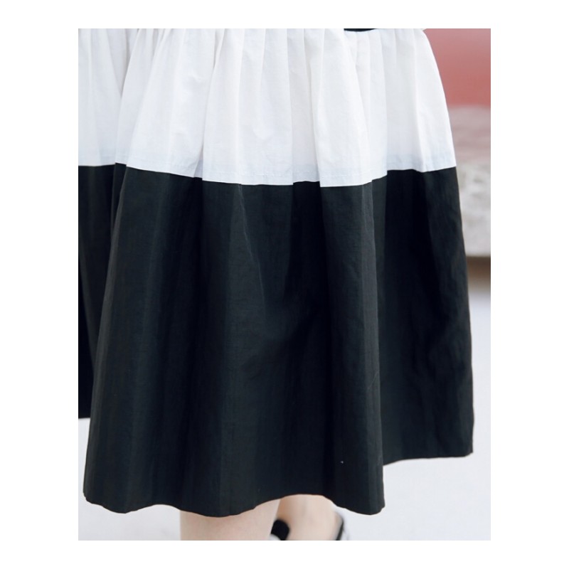 2018新款大码女装胖MM夏装连衣裙百褶中长款拼色撞色百搭裙子显瘦