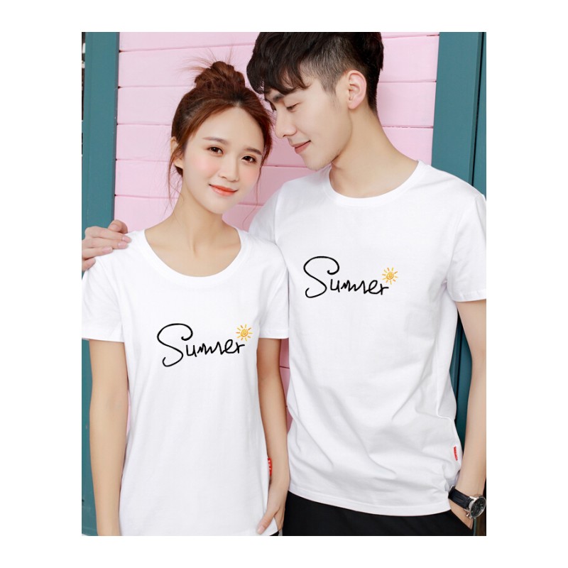 不一样的情侣装夏装2018新款潮qlz情侣短袖T恤气质女春装韩版套装细条纹黑色女S95斤以内