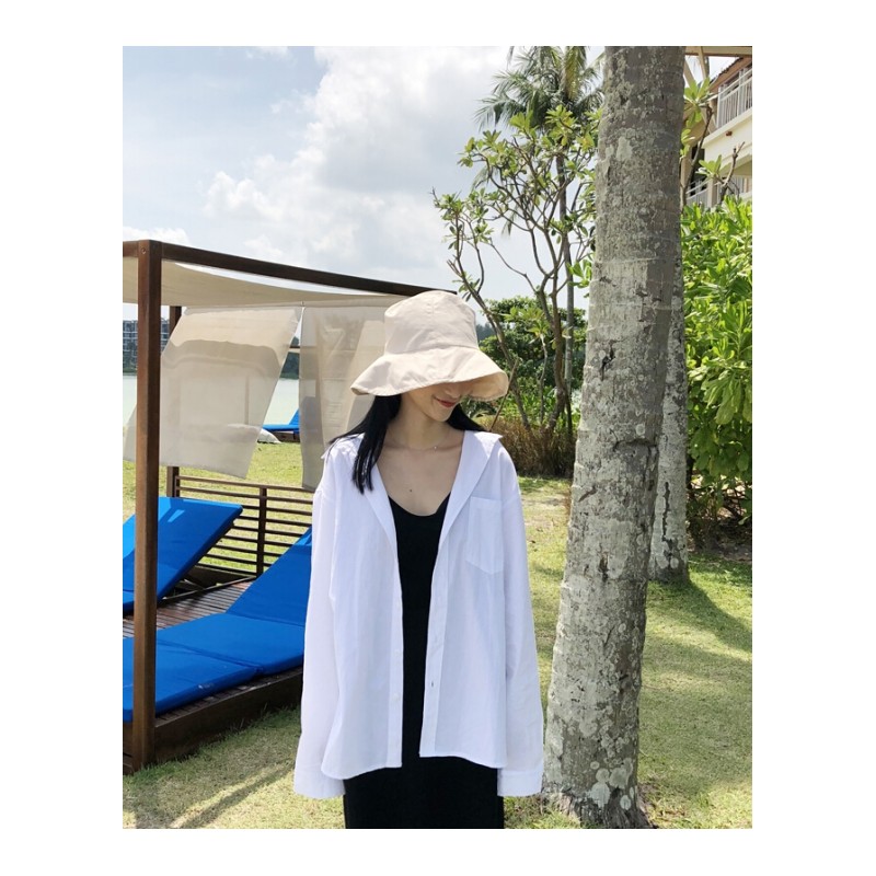 夏2018新款韩版宽松白色衬衫女学院港味男友长袖上衣6398黑衬衫均码