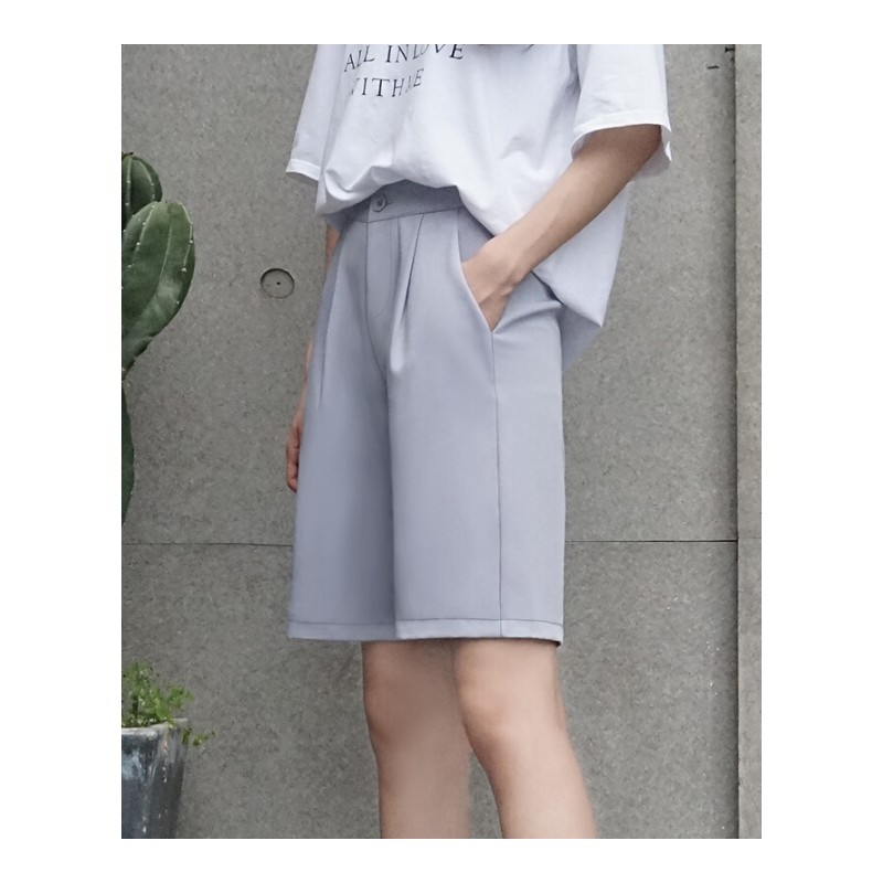 西装短裤女夏季2018新款宽松bf风高腰显瘦阔腿韩版中裤休闲五分裤