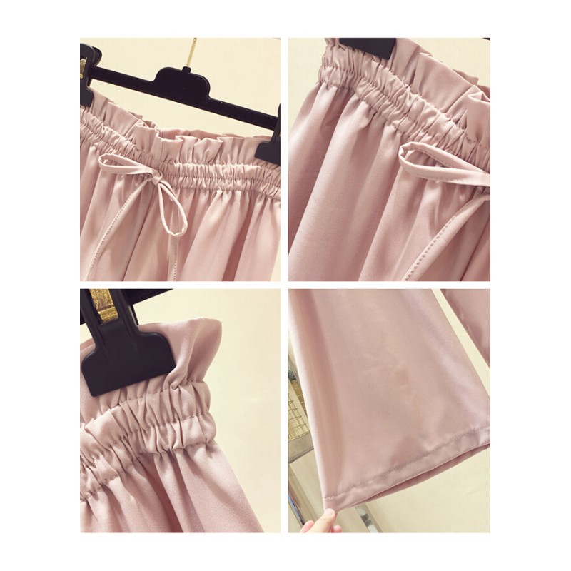 2018夏装新款韩版花苞雪纺九分阔腿裤女高腰休闲裤宽松垂感德芙裤黑色均码