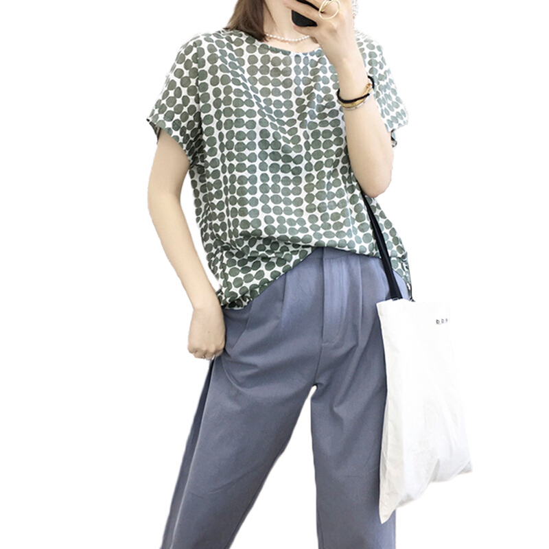 衬衣女夏季2018新款韩范 宽松衬衫港风复古短袖波点上衣显瘦薄 绿色[现货48小时货] 均码