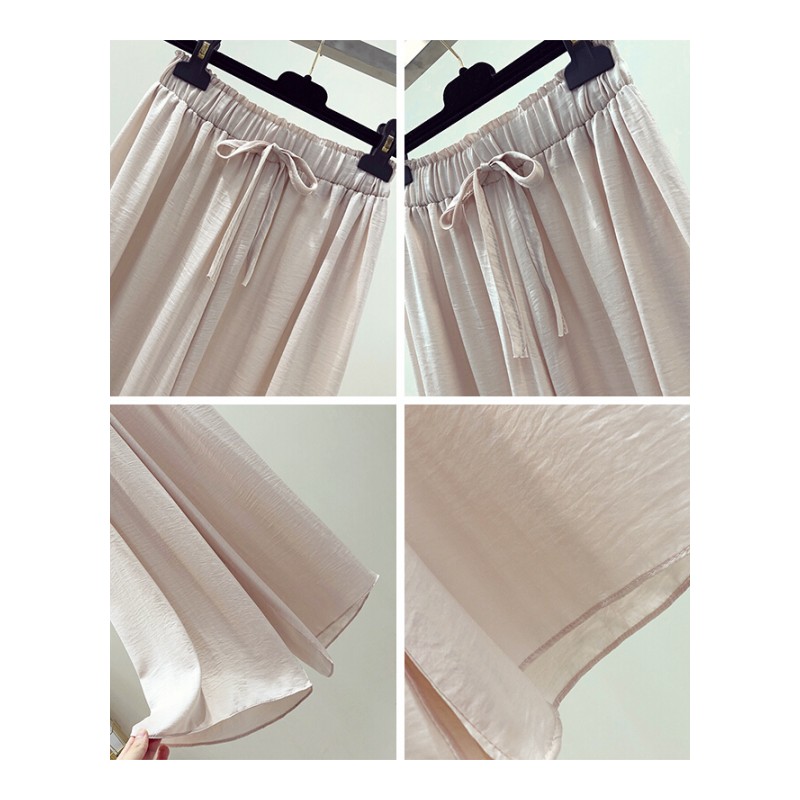 雪纺阔腿裤女夏高腰宽松直筒复古温柔风垂感冰丝超火九分休闲裤子粉色均码