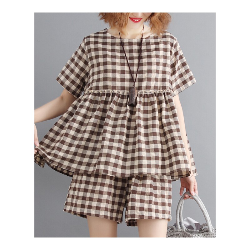 微胖女装大码短袖短裤套装2018新款女夏装洋气时尚韩版显瘦两件套