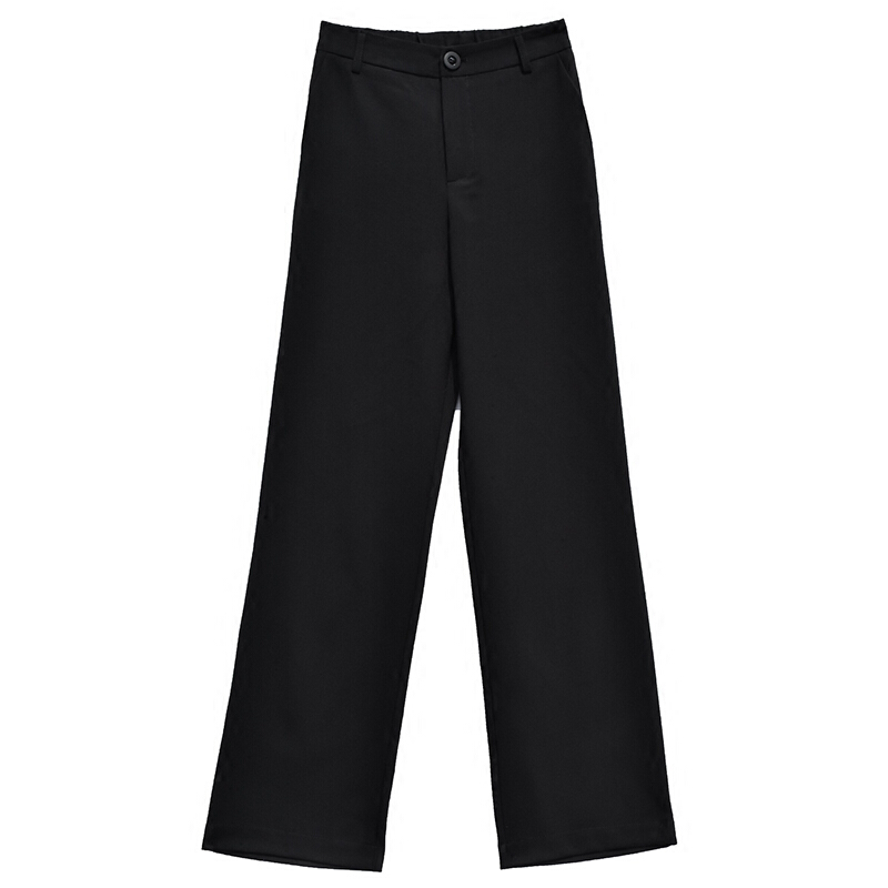 夏季垂感高腰阔腿裤女松紧腰直筒西装裤加长款拖地裤休闲雪纺长裤黑色