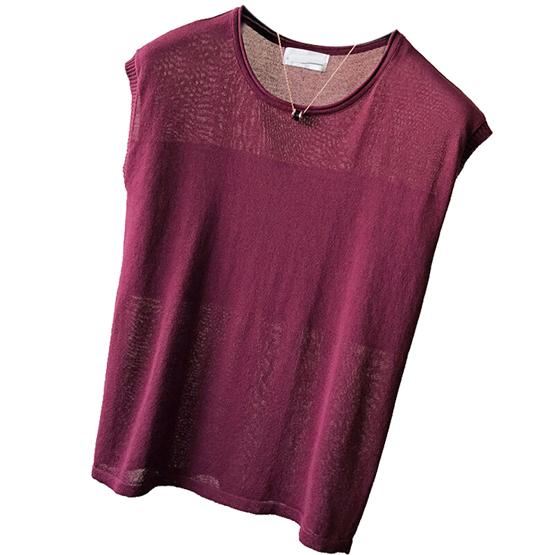 2018新款韩版无袖薄款针织衫女夏季套头冰丝上衣ins打底衫冰麻T恤 卡其色 均码