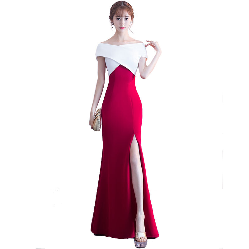 晚礼服女2018新款结婚伴娘长裙韩版显瘦新娘敬酒服聚会鱼尾连衣裙黑色均码