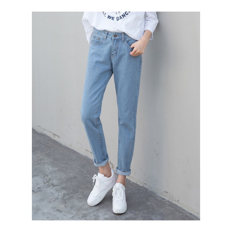 秋f浅色宽松牛仔裤女2018新款韩版九分休闲学生百搭直筒长裤夏浅蓝色长裤