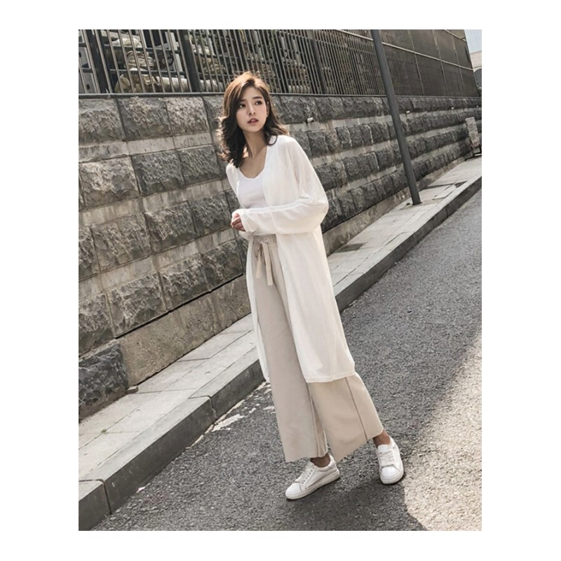 夏季轻薄外套chic韩版宽松冰丝针织衫外搭中长款空防晒衫开衫女白色(送礼品)