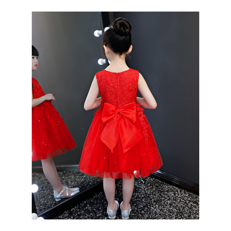 女童洋气公主蓬蓬裙子夏季2018新款儿童连衣裙小女孩网纱礼服12岁红色