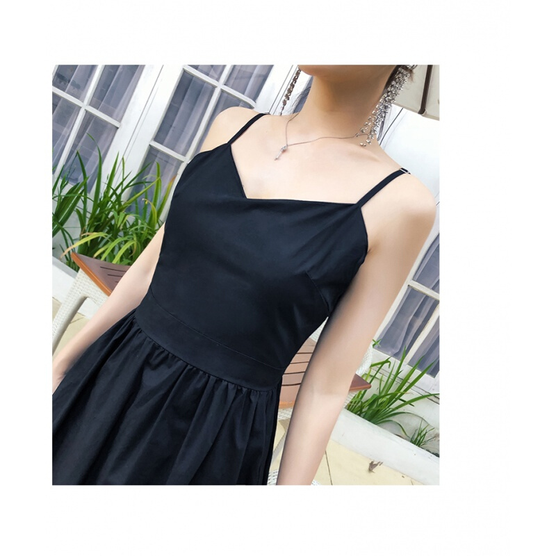洋装小礼服女2018夏季新款心机小性感露背显瘦带长裙漏背连衣裙黑色