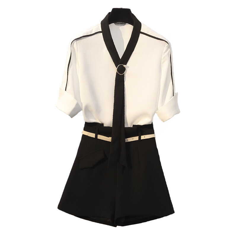 加大码女装夏季新款胖mm洋气短裤套装雪纺显瘦减龄网红两件套装