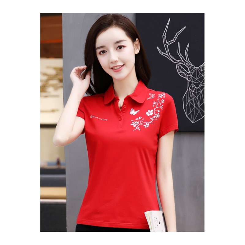 2018夏季新款翻领T恤女短袖韩版纯棉运动上衣体恤大码宽松POLO衫