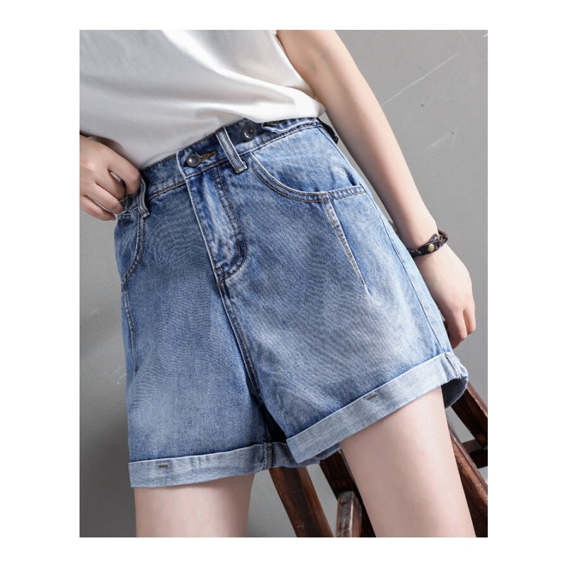 牛仔短裤女夏超火的裤子2018新款韩版宽松a字高腰显瘦阔腿五分蓝色