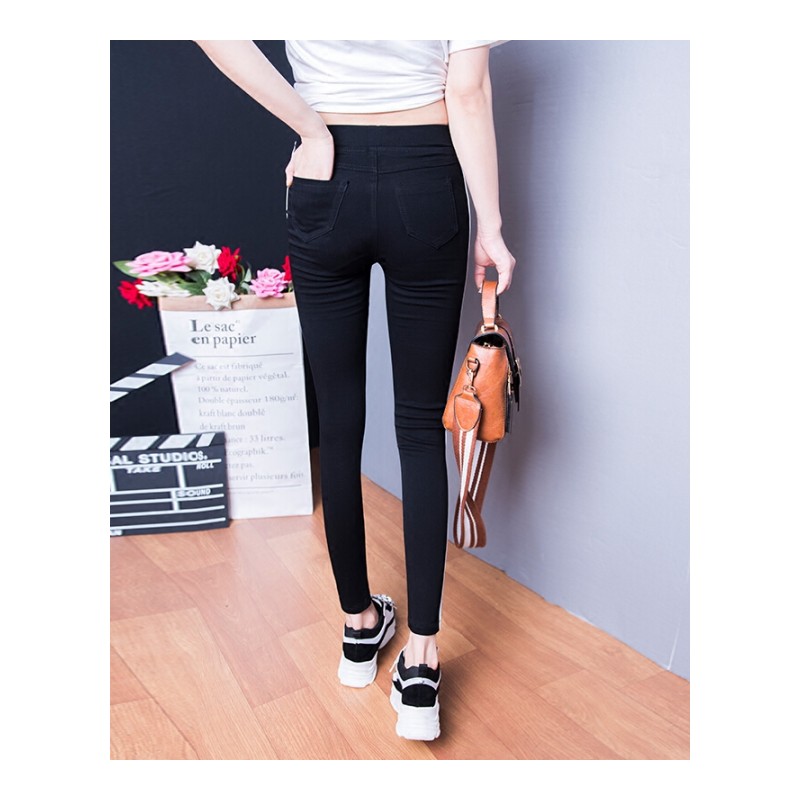 打底裤女外穿九分裤2018新款高腰夏季薄款百搭修身显瘦三杠小脚裤