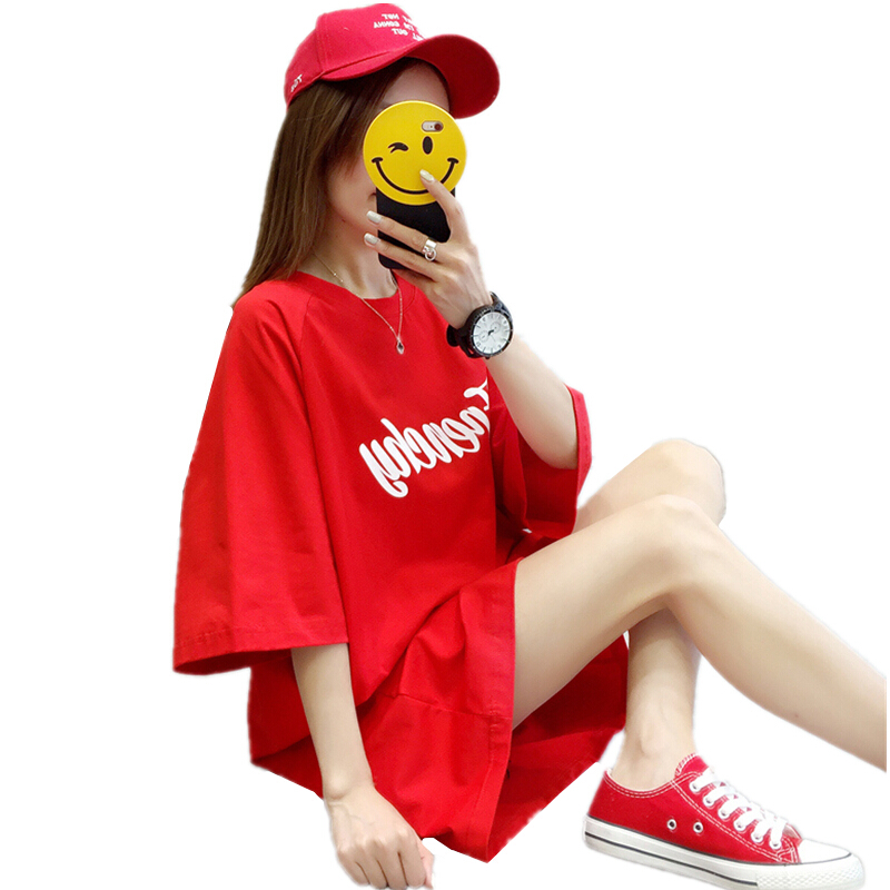 短袖女学生韩范下衣失踪长款T恤女中长款宽松上衣服夏装2018新款