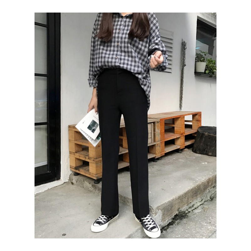 西装休闲长裤学生2018春装新款韩版高腰显瘦黑色直筒裤女黑色