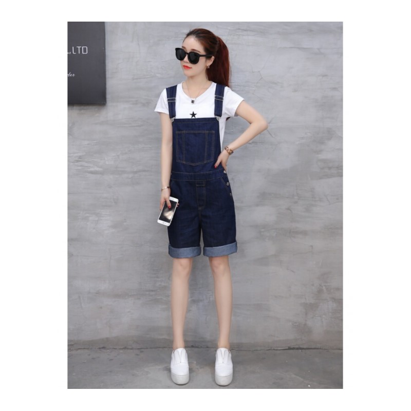 2018夏天新款韩版宽松阔腿裤显瘦带牛仔背带短裤女高腰两件套装