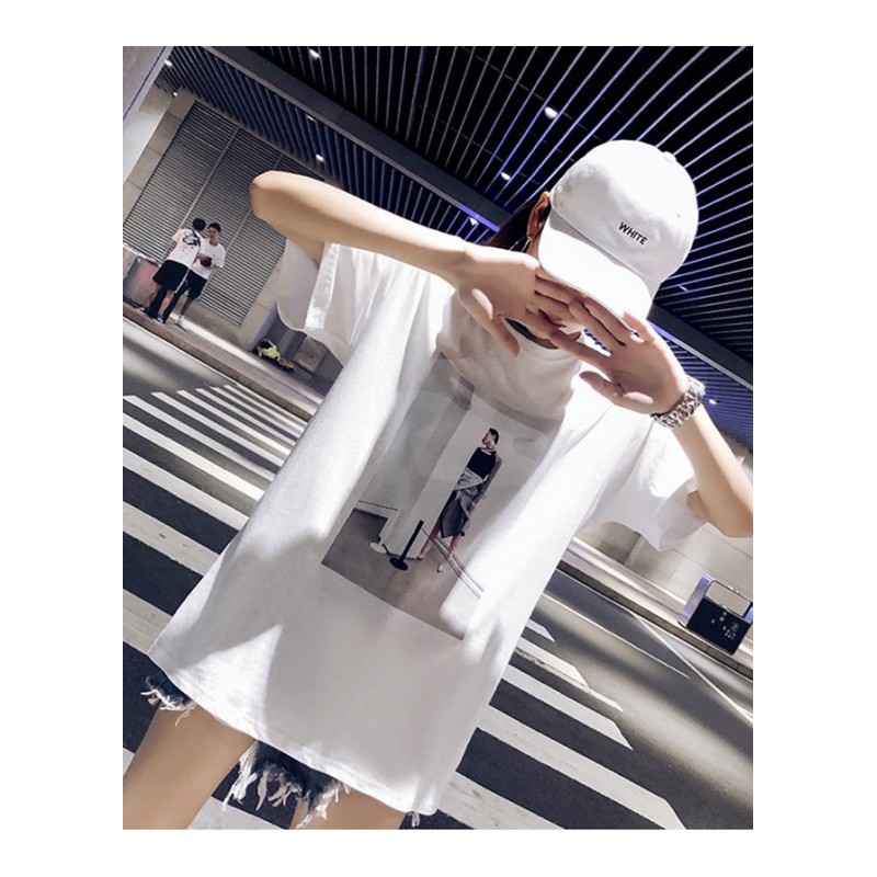 2018网红同款上衣ins短袖韩范宽松嘻哈bf风中长款下身失踪T恤女潮