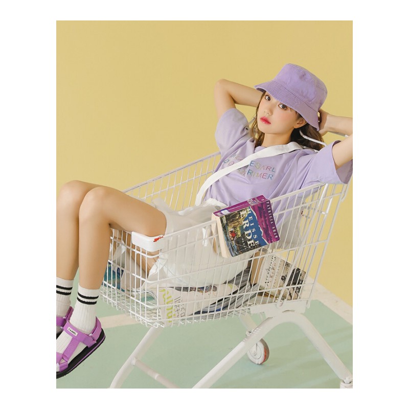 紫色短袖女夏2018新款韩版学生宽松T恤韩范体恤显瘦ins超火的上衣 紫色 均码