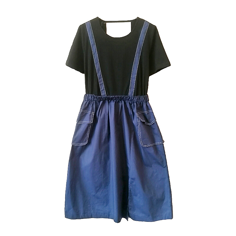 大码女装200斤胖mm2018夏装新款胖妹妹显瘦洋气藏肉假两件连衣裙