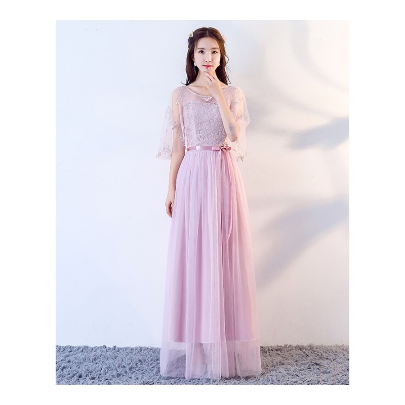 伴娘服长款2018新款韩版时尚显瘦姐妹团晚礼服女毕业表演连衣裙春