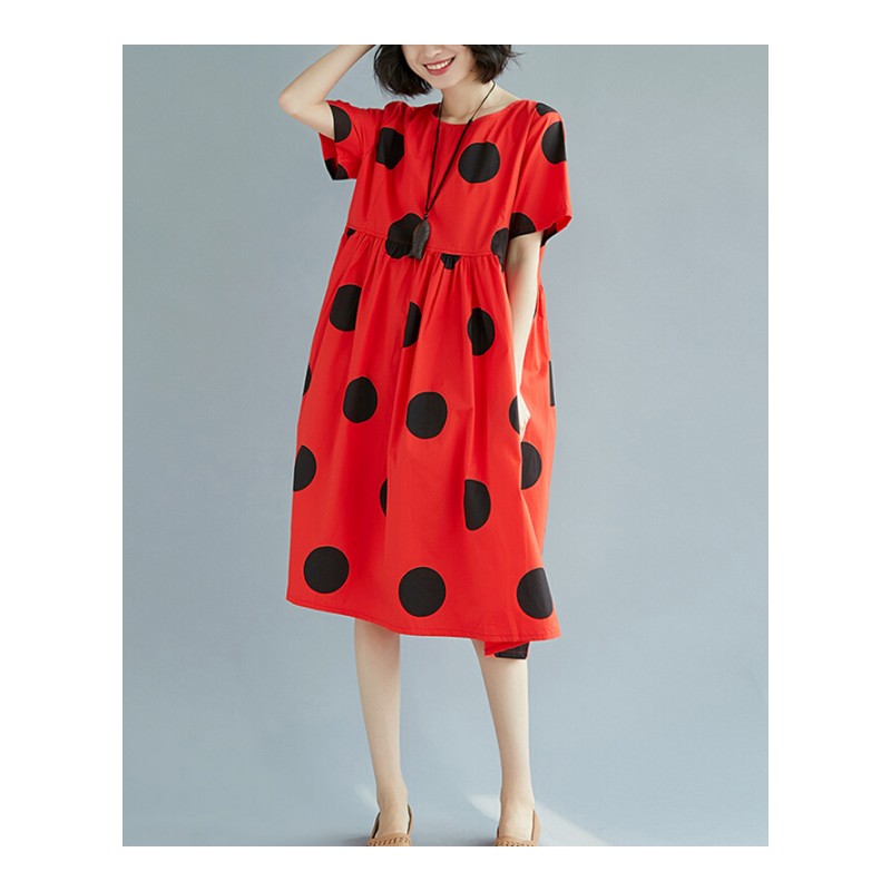 大码女装微胖mm夏季韩版棉麻遮肚子大摆裙宽松显瘦中长款连衣裙女