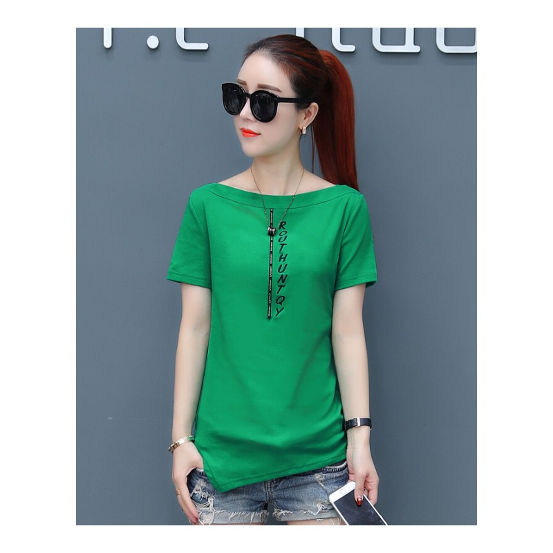 夏装2018T恤女短袖韩版纯棉宽松显瘦不规则体恤打底衫百搭上衣