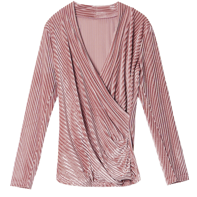 纯色丝绒打底衫女长袖2018春秋季新款韩版T恤百搭V领大码修身小衫