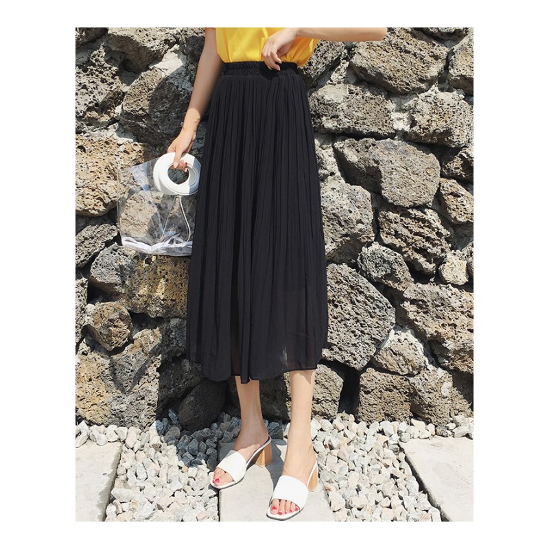 2018夏季胖mm仙女百褶显瘦半身裙高腰A型中长款加大码雪纺裙200斤