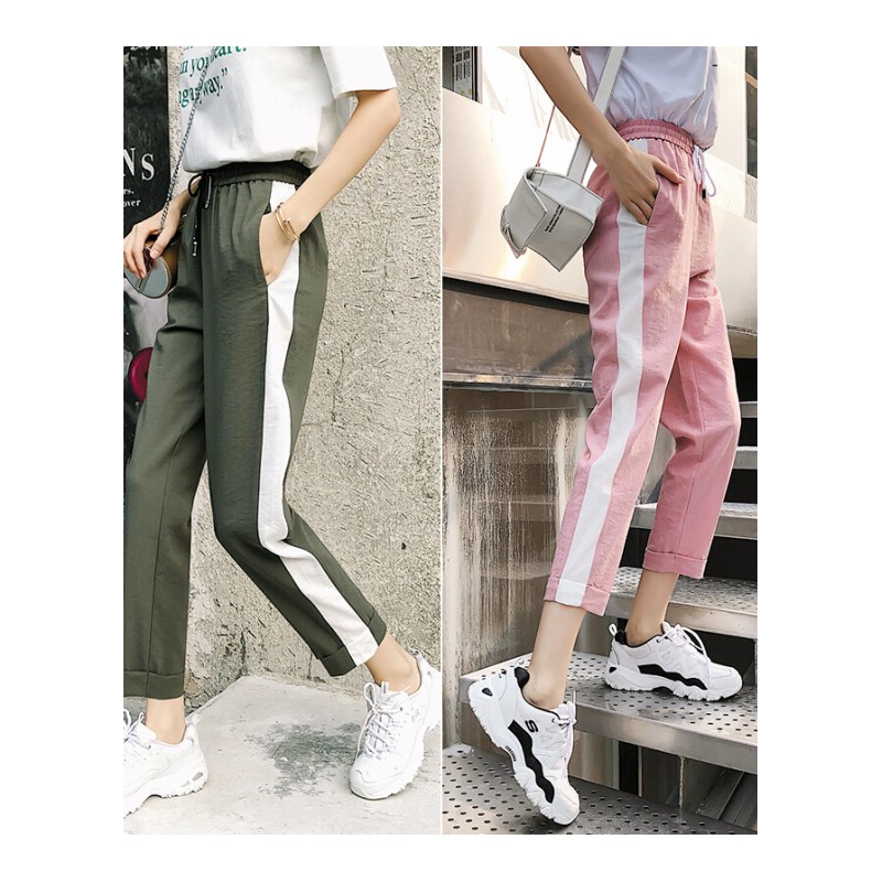 2018新款夏季冰丝运动裤女宽松薄款港味休闲九分裤ins超火的裤子