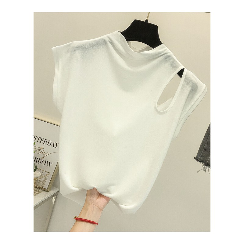 镂空无袖针织女2018夏季新款韩版外穿带背心女白色洋气T恤上衣