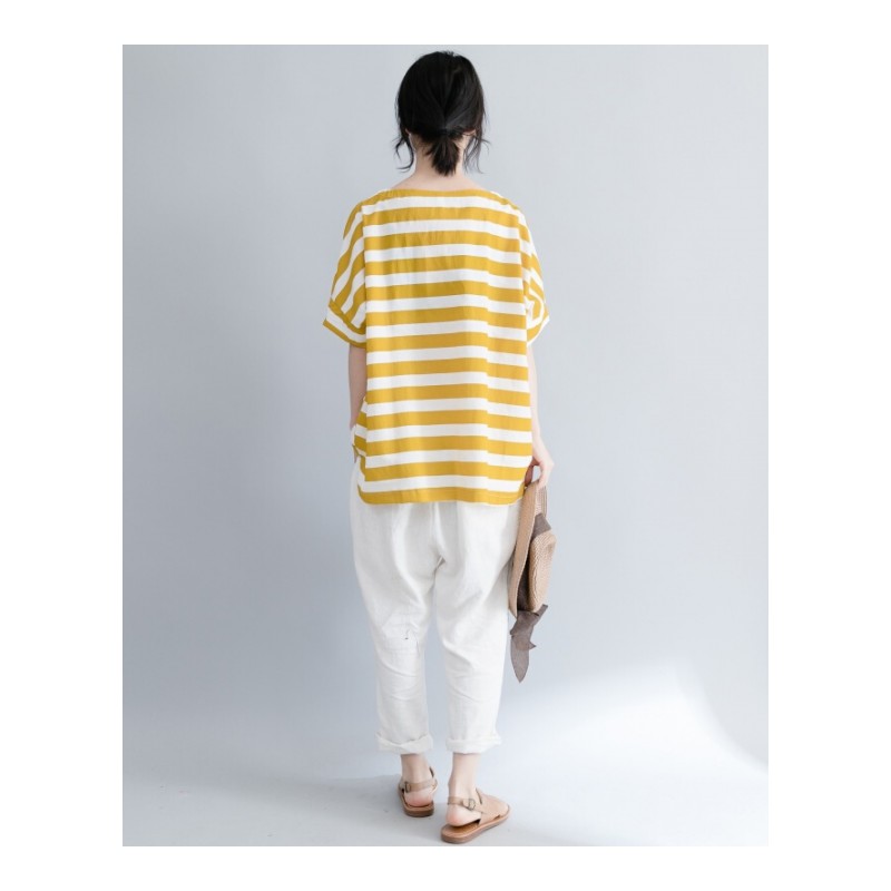 加肥加大码女装胖MM2018新款遮肚子上衣显瘦200斤韩版宽松条纹T恤蓝色均码【110-220斤】