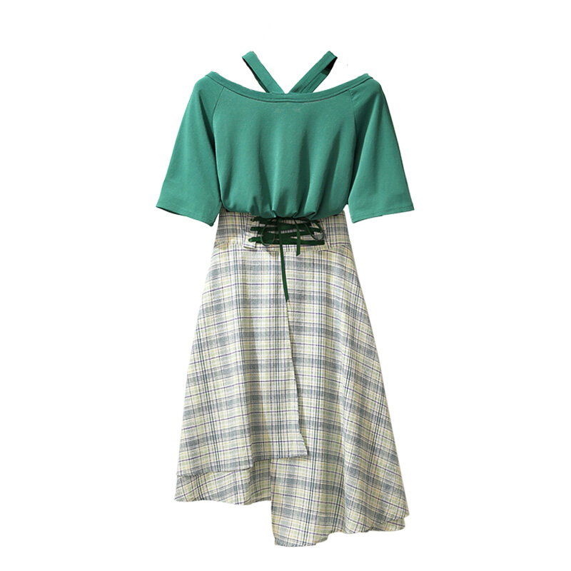 大码女装2018胖mm爱洋气套装减龄显瘦藏肉胖妹妹夏装遮肚两件套