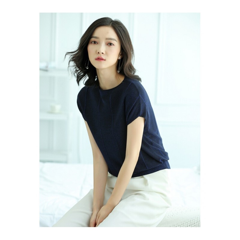 冰丝针织衫女2018新款韩版宽松圆领短袖夏薄款竖条纹显瘦无袖上衣