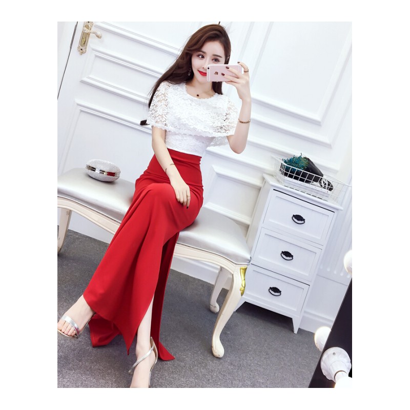 秋装女2018新款韩版气质显瘦蕾丝拼接连衣裙高腰修身礼服长裙女夏