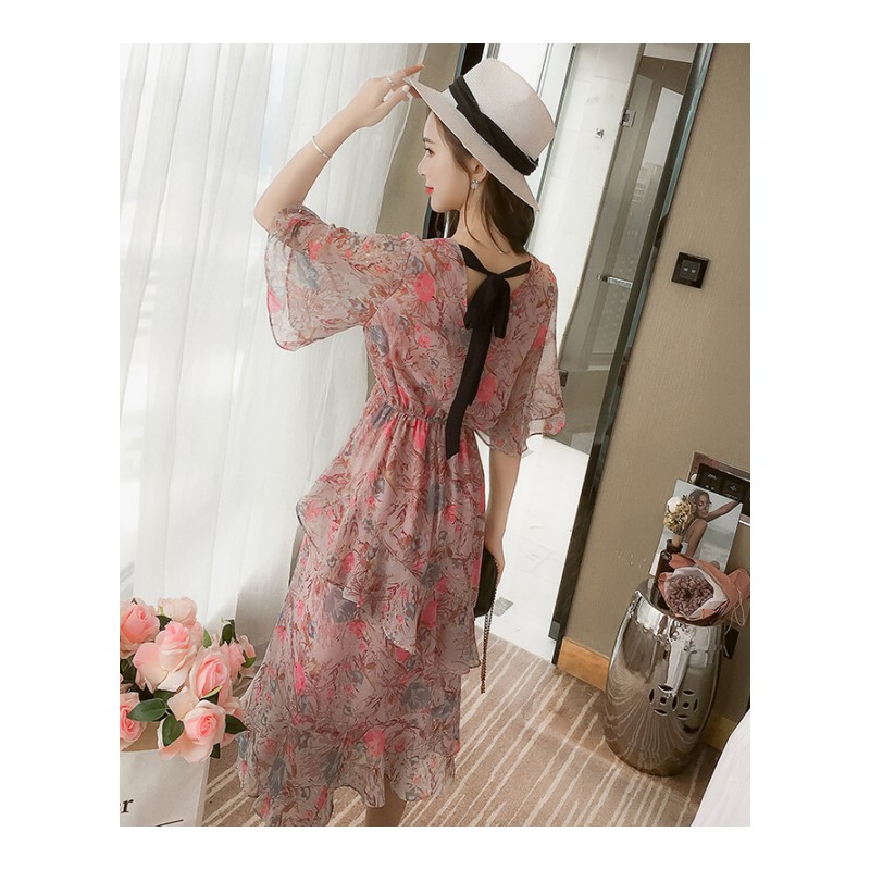 加肥加大码碎花雪纺女长裙2018夏装韩版胖MM200斤少女T恤女中长款