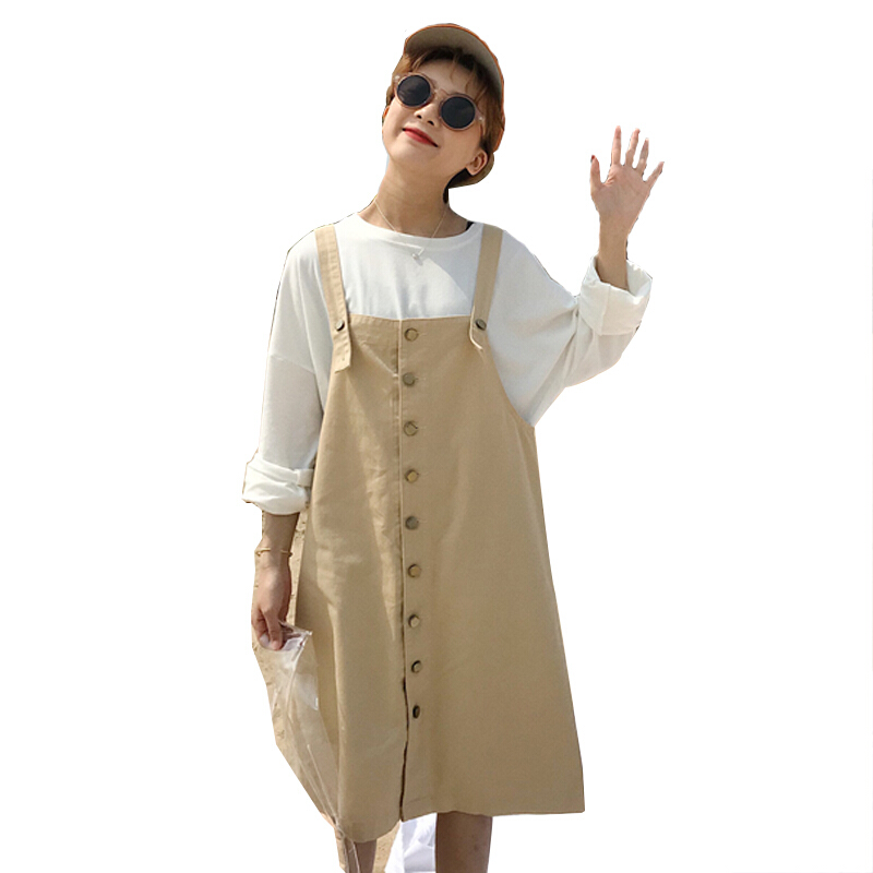 夏装女装2018新款韩版宽松学院风中长款背带裙无袖连衣裙显瘦长裙黑色均码