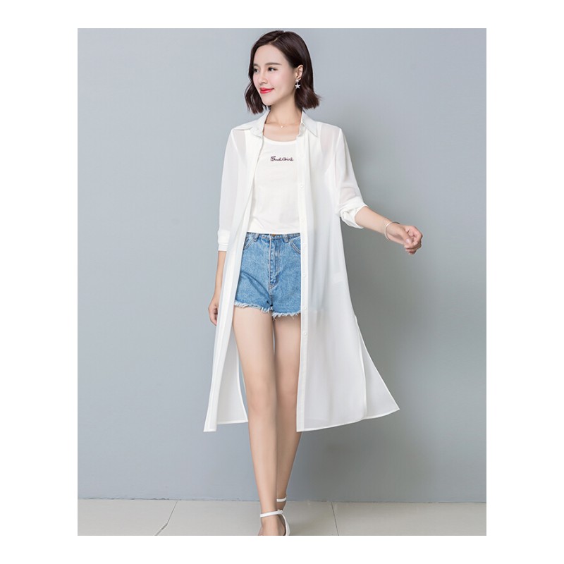 防晒衣女2018夏季新款韩版中长款雪纺开衫披肩空衫外搭薄款外套