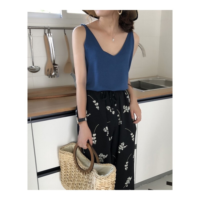 夏装2018新款韩版夏季新款性感百搭打底宽松小带背心纯色上衣女黑色均码